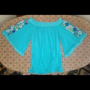 Judith March Floral Embroidered Off Shoulder Top